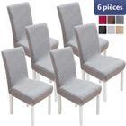 7MAGIC Lot de 6 Housses de Chaise, Housse de chaise extensible lavable universelle, Avec bande élastique - Gris clair
