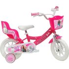 CAPITAL SPORTS Vélo enfant Fille 12" BARBIE - (Taille <90/95 cm) Rose & Blanc équipé de 1 Frein, panier avant, porte poupée