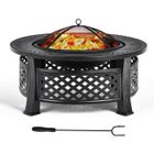 COSTWAY Brasero Extérieur Rond de 81 cm 3 en 1, avec Grille à Bûches Tisonnier Housse de Pluie, pour Camping Arrière-Cour