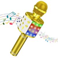 Karaoké  Microphone Sans Fil, Microphone USB Enregistreur, Microphone Bluetooth Multifonctionnel-Gold