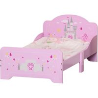 Lit Enfant - HOMCOM - Design Princesse Motif château - sommier à Lattes Inclus - MDF Contre-plaqué Rose