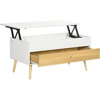 Table basse relevable - HOMCOM - dim. 100L x 50l x 49H cm - Blanc aspect bois - Rangement pratique