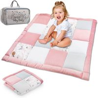 Tapis parc bebe patchwork 100x100 cm - couverture bébé naissance matelas parc Coton motif rose avec velours et piqué gaufré