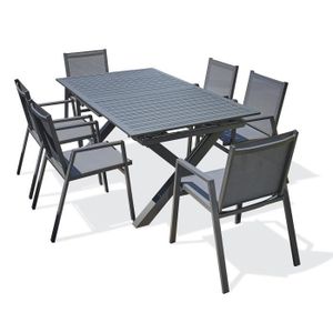 Ensemble table et chaise de jardin Ensemble repas de jardin 6 places en aluminium gris anthracite