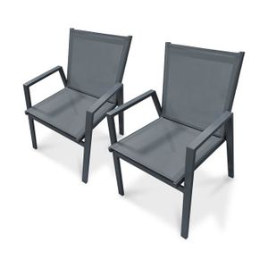 FAUTEUIL JARDIN  Lot de 2 fauteuils de jardin empilables en aluminium anthracite