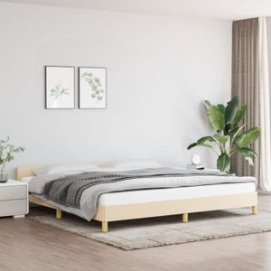 STRUCTURE DE LIT Cadre de lit avec tête de lit - FYDUN - 200 x 200 cm - Couleur Crème - Contemporain Design