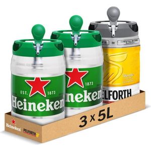 BIERE Pack de 3 fûts 5L - 2 Heineken, 1 Pelforth - Bière