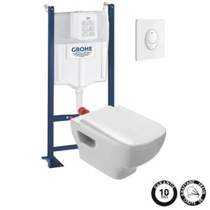 WC - TOILETTES Pack WC suspendu sans bride JACOB DELAFON Struktura + Bati-support GROHE + plaque Start blanc