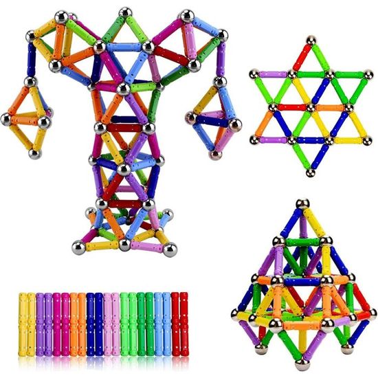 Construction Magnetique Enfant 144 Pcs,Set De Bâtons Magnétiques Stem Jouet,Jeux Educatif De