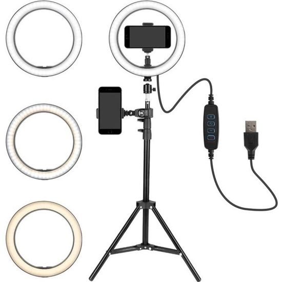 Itpms - Anneau avec Trépied, 10 Perche Selfie LED Ring Light 3 Couleurs  Lampe Annulaire Réglable Rotation 360 - Accessoires Flash - Rue du Commerce