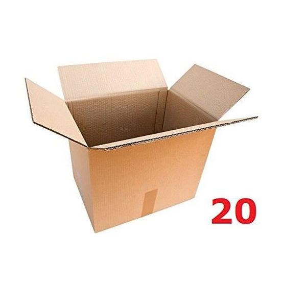 Lot de 20 boites en Carton Avec poignées pour déménagement 40X30X27 CM  Haute résistance 20KG