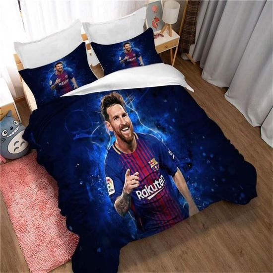 Housse De Couette Lionel Messi En Microfibre Douce - Parure De Lit Enfant Avec Taies - Motif 3D - Plusieurs Tailles Dont 200x200cm