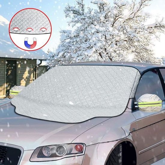 Yinzou Couverture Pare-Brise Voiture, Bache Pare Brise Protection Magnétique Couverture Repliable, Pare-Soleil De Voiture, Universelle Pour Voiture Anti Givre, Neige, Glace, Pluie & Soleil, 193x126cm