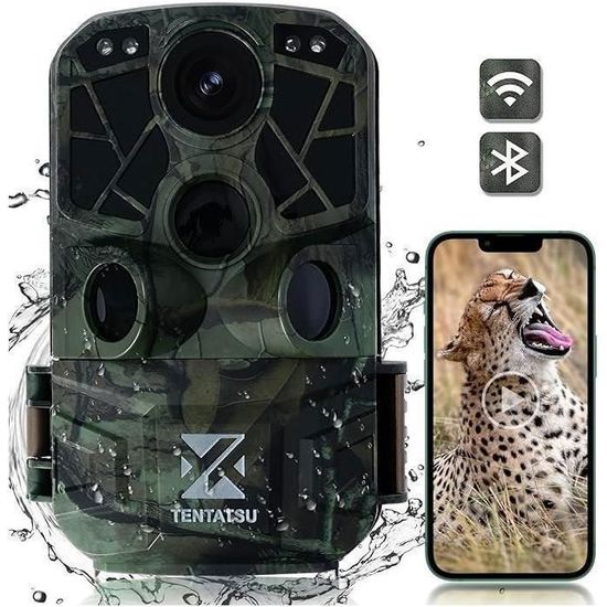 Caméra de Chasse Connectée Telephone, 84MP 4K WiFi Camera Chasse avec 8 Piles AA et Carte 32G, Grand Angle 130°, Camera Infrarouge Vision Nocturne Animaux Caméra, Étanchéité IP66