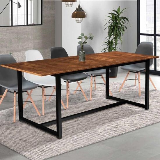 Table à Manger Extensible IDMarket Austria 200-240 Cm - Bois Et Métal - 8-12 Personnes - Style Industriel