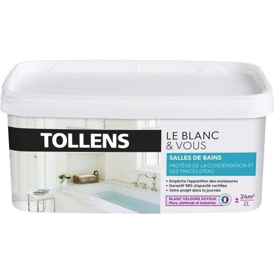 Peinture Cuisine et salle de bains Tollens blanc 2L+20%