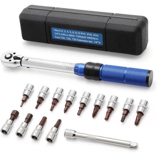 FOURROBBER Clé Dynamométrique 1/4" Pour Vélo Et Moto 5-30 Nm, Clé Dynamométrique à 90 Dents, Précision D'erreur ± 3% Avec Boîte