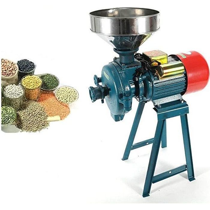 2200W 220V Moulin à Céréales Electrique, Moulin à Maïs Electrique avec Entonnoir, Broyeur d'alimentation, Broyeur à Sec