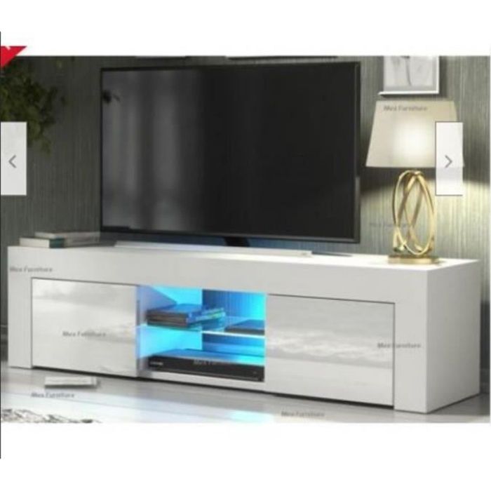 NOUVEAU MEUBLE TV - - 130cm- blanc mat - LED - style moderne - --Salon-Séjour