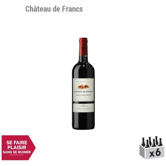 Château de Francs Les Cerisiers Rouge 2012 - Lot de 6x75cl - Appellation AOC Côtes de Bordeaux Francs - Vin Rouge de Bordeaux -
