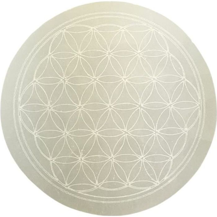Disque Fleur de Vie en Sélénite ø10cm Plaque de rechargement 10cm Blanc