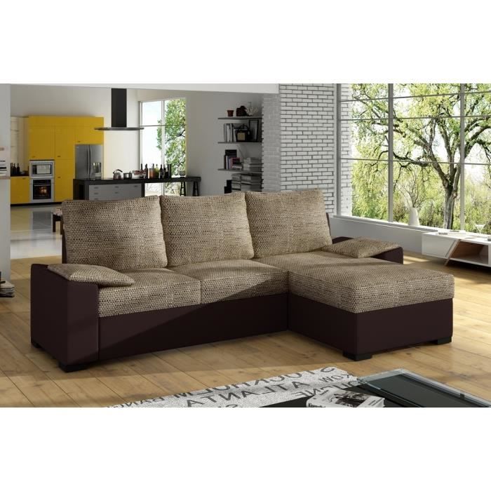 Canapé d'angle Marron Tissu Confort