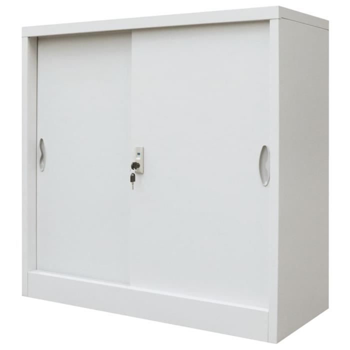 Chic© Armoire De Bureau Meuble de rangement - Rangement Etagères avec porte coulissante Métal 90x40x90 cm Gris #75263