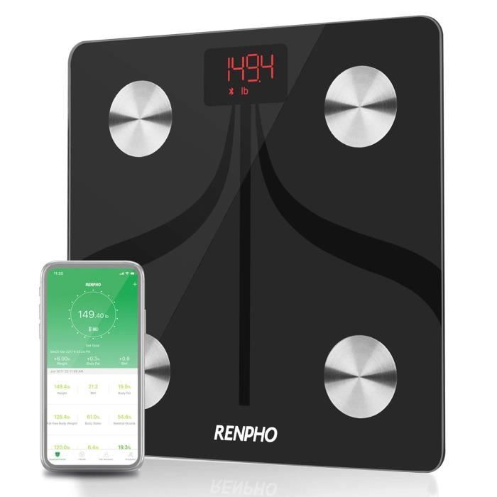 Pèse Personne Impédancemètre, RENPHO Balance Connecté, Pèse-personne Bluetooth, Balance Salle de Bain Numérique Rechargeable USB