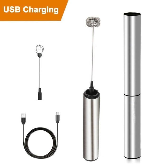 Fouet,Usb chargeant le mousseur de lait électrique tenu dans la main moussant les oeufs de ménage mélangeur de crème - Type Silver