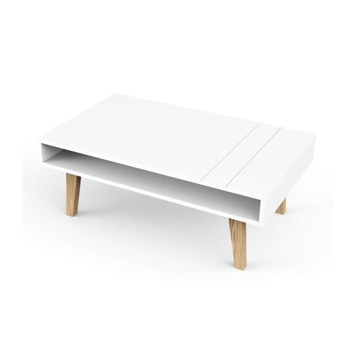 Table basse blanche rectangulaire au design scandinave - CaliCosy Blanc