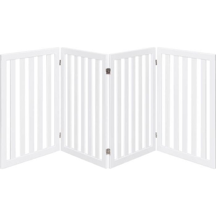 COSTWAY Barrière pour Chien 4 Panneaux en Bois Autoportante Charnières Métalliques à 360° Antidérapants pour Maison Escaliers Blanc