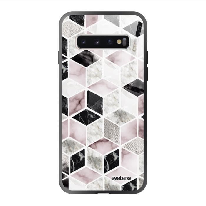 Coque en verre trempé Samsung Galaxy S10 Cubes Géométriques Ecriture Tendance et Design Evetane
