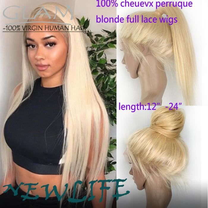 Perruques lisses humaines lisses de couleur péruvienne blonde 180% densité full lace perruques 24pouces