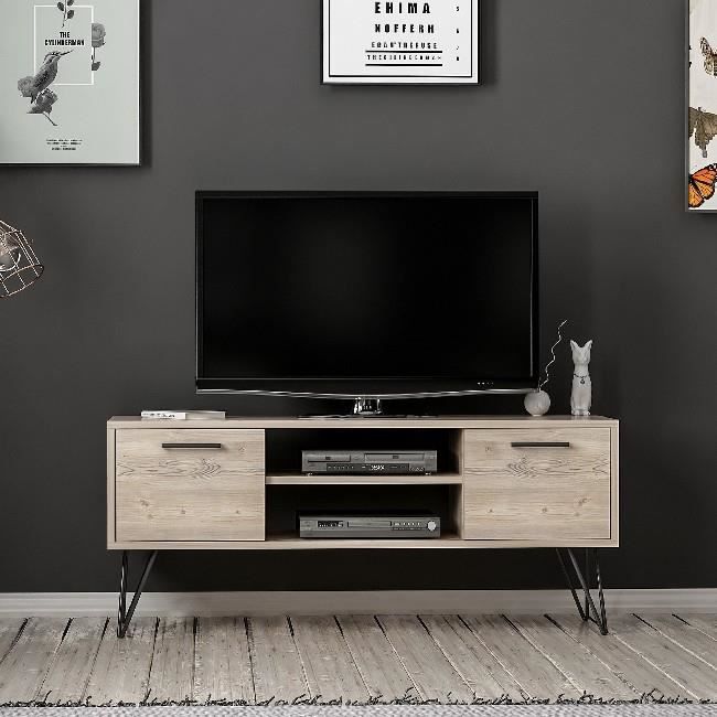HOMEMANIA Meuble TV Almira Moderne - avec portes, étagères - par Salotto - Bois, Noir en Bois, 120 x 35 x 50 cm,