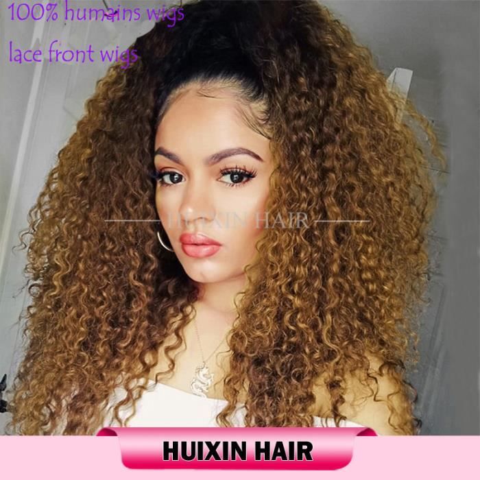 couleur ombre brésilienne 1b/30 perruques de cheveux humains vierges 180% densité afro kinky lace front wigs 12pouces