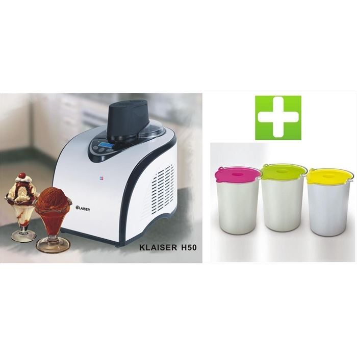 PACK KLAISER H50 TURBINE A GLACES PROFESSIONNELLE AVEC LIVRE DE 62 RECETTES + Set de 3 Bols Supplémentaires