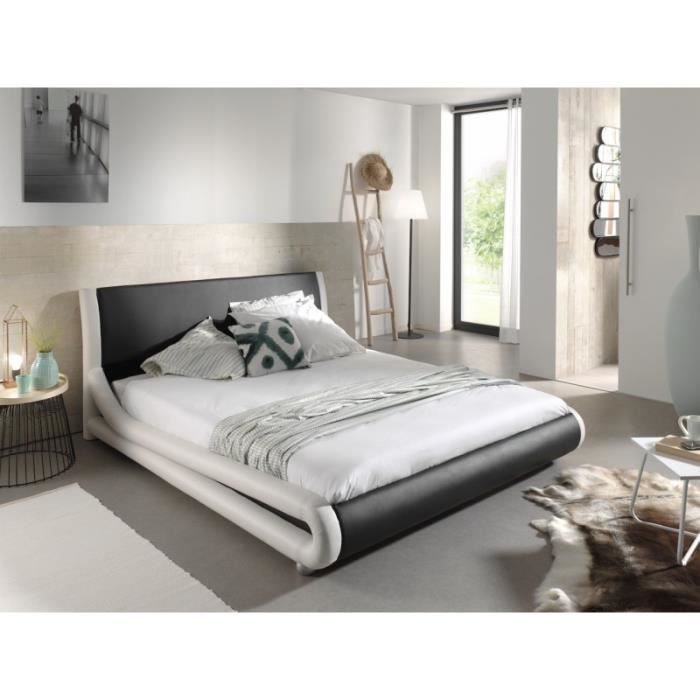 Lit design noir et blanc ARTHUR 140x200 cm deux places,Simili cuir, avec sommier.: 200 Noir