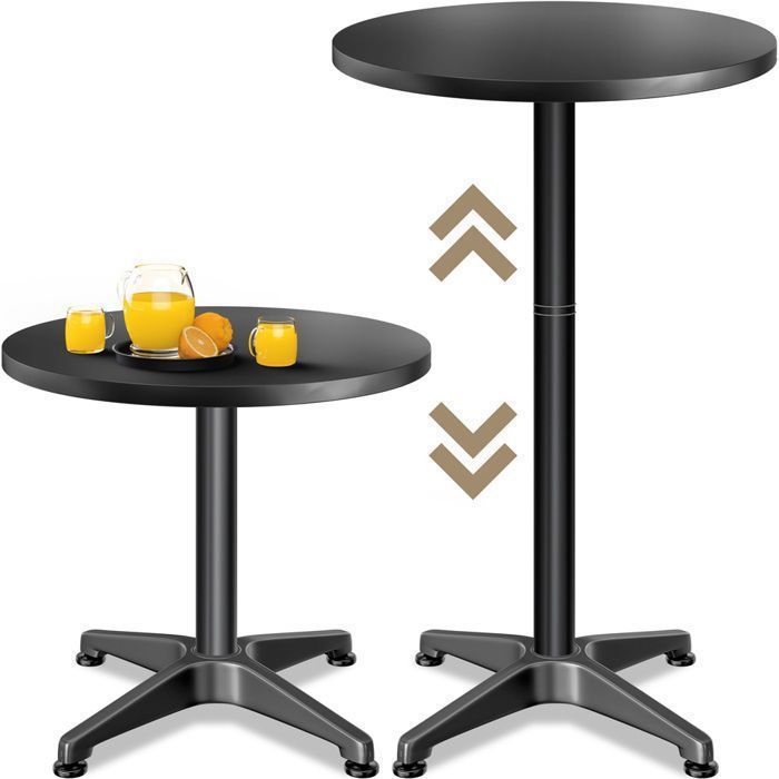 CASARIA® Table haute ronde noire de bar bistrot mange debout réglable en hauteur 70/115 cm jardin terrasse réception
