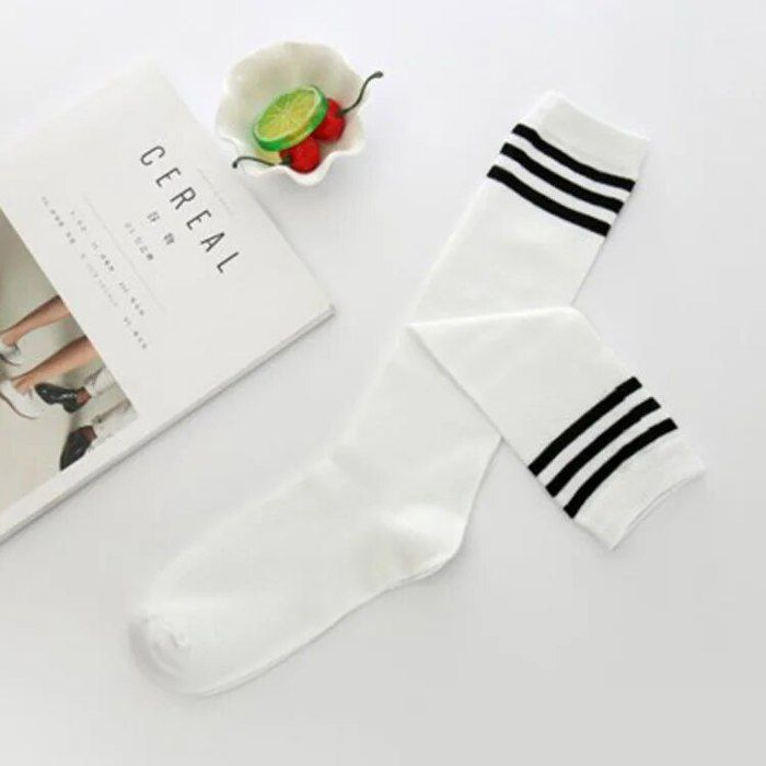 Lot De 3 Chaussettes Cuisses Femme à Rayures Et Strass - Bas Longs Diamant - Taille Unique - Polyester Coton