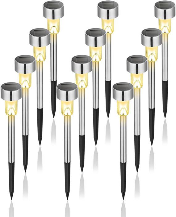 Lot de 12 lampes solaires dextérieur étanches en acier inoxydable - Lampes solaires à DEL pour allée terrasse