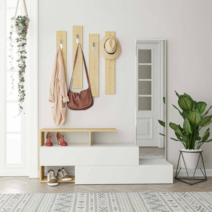 Meuble dentrée Dmartne - Dmora - En Melaminè - Blanc Chêne 137x35h54.5 cm Meuble dentrée Dmartne - Dmora - En Melaminè - Blanc Chêne 137x35h54.5 cm