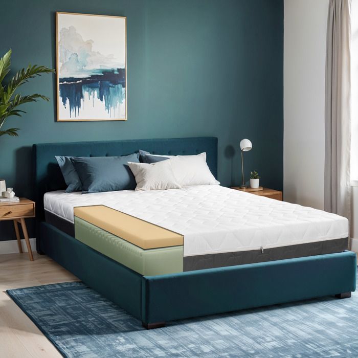 Matelas TANHK double couche à mémoire de forme 120x200 cm Moelleux Hypoallergénique Housse amovible Fabriquée en Italie Matelas TANHK double couche à mémoire de forme 120x200 cm Moelleux Hypoallergénique Housse amovible Fabriquée en Italie