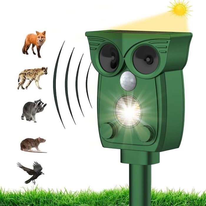 Répulsif Solaire Ultrason Chat & Rongeurs - Détecteur Mouvement, 2 Modes, IP55 Étanche, Anti Chats Chiens Souris Extérieur