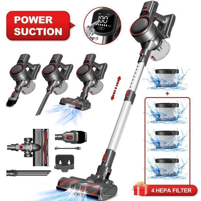 Aspirateur Balai Sans Fil65000 Pa / 650WAutonomie 55 MinAspirateur sans Fil avec écran LEDFiltration à 7 couches/1.6L volume - Dormiia