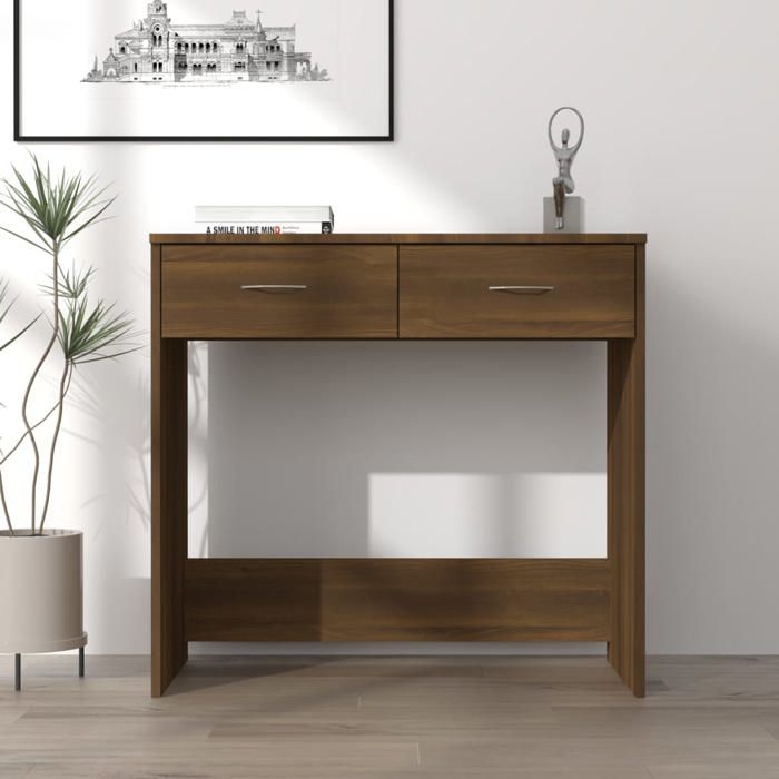 Bureau-Bureau informatique-Table dordinateur chêne marron 80x40x75 cm bois dingénierie SHL382586