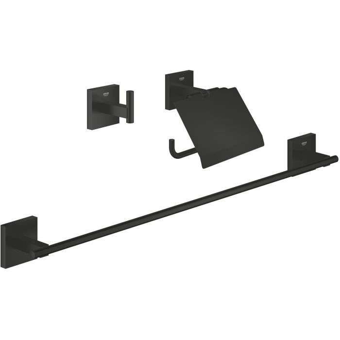 Set daccessoires 3 en 1 - GROHE - 411242430 - Noir mat - Métal - Douche