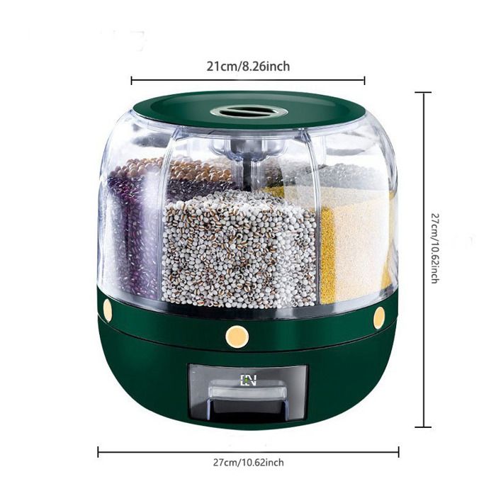 Récipient de stockage de grains de riz, distributeur de nourriture rotatif à 360 °, distributeur de riz scellé 6 en 1 avec couvercle, seau distributeur de céréales, vert clair, A1 (vert clair