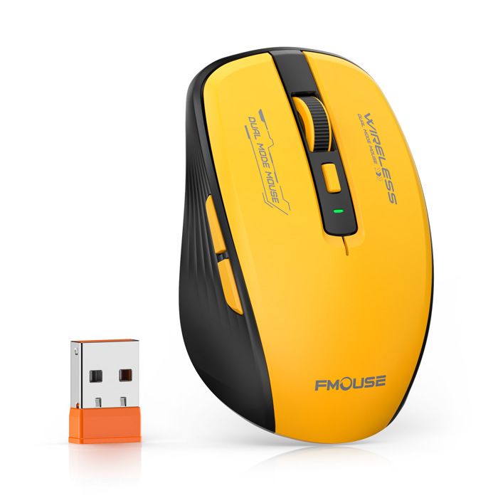 Souris Sans Fil Bluetooth et USB 24 GHz Clic Silencieux Ergonomique Portable (Jaune)