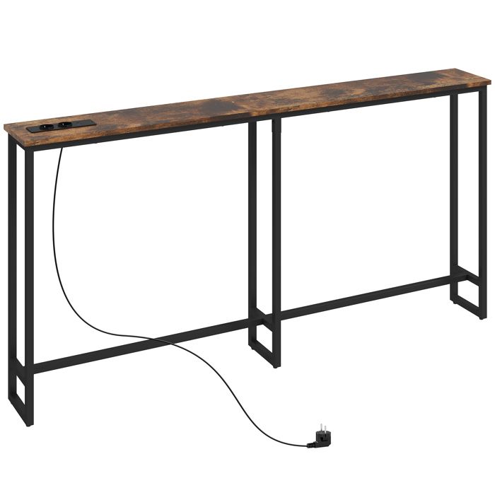 Table console étroite - HOMCOM - style industriel - prises de courant et USB - pour salon entrée couloir - 160x20x80cm - marron Table console étroite - HOMCOM - style industriel - prises de courant et USB - pour salon entrée couloir - 160x20x80cm - marron