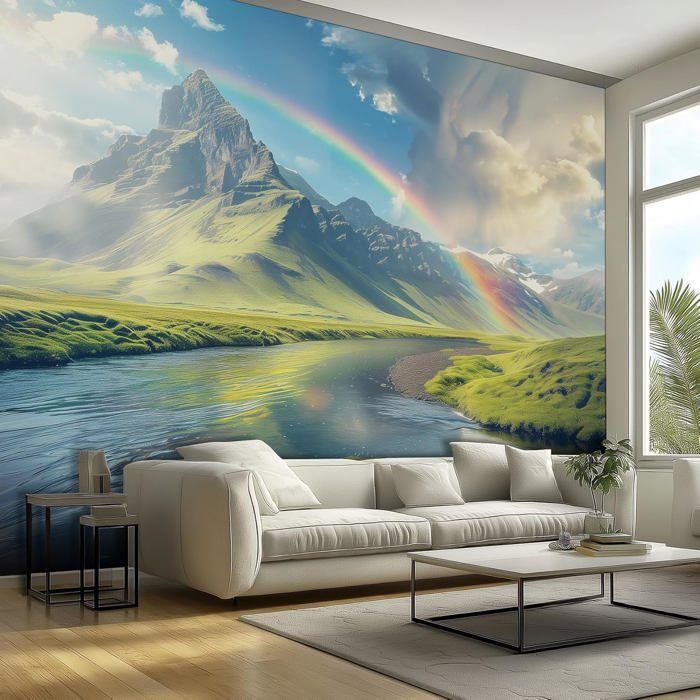 Papier Peint Panoramique Montagne Arc en Ciel, Papier Peint Motif ...